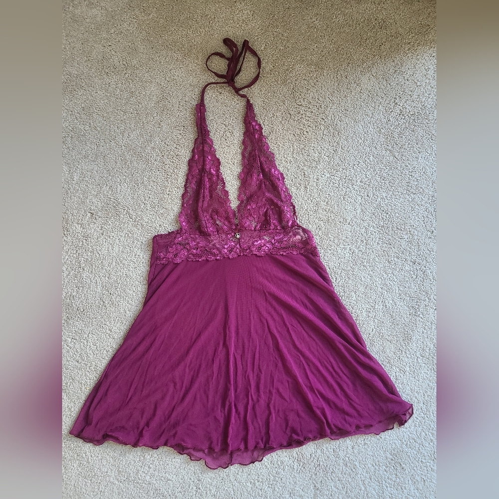 Lace Halter Dress in Magenta